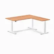 Desky Eco L-Shape Sit to Stand Prime Oak Melamine Desk 1500x1550mm White Height Adjustable Leg