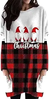 [OMZIN] Women's Merry Christmas Sweatshirt Crew Neck Pullover Novelty Funny Graphic Long Sleeve T-Shirts Christmas Holiday Casual Blouse with Pockets