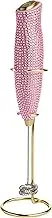 Paris Hilton Electric Rhinestone Handheld Milk Frother with Double Coil Head Whisk and Gold Metal Stand, Battery Powered (2 AA Batteries Required but Not Included), Pink