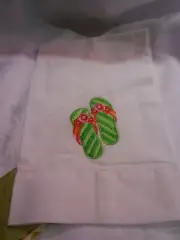 SALLY ECKMEN ROBERTS- EMBROIDERED WHITE FLIP FLOP 14X22'' KITCHEN TOWEL