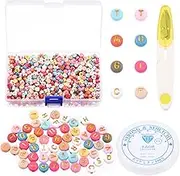 Mardatt 1202Pcs Colorful Acrylic Letter Beads with Clear String Cord and Scissors, 4x7mm Mixed A-Z Acrylic Bead Letter Bead Spacer Round Beads for Bracelet Necklace Jewelry Making