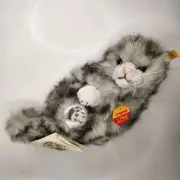 NWT Vintage 90's STEIFF Sleeping Laying Playing Grey Tabby Cat Minka 074899