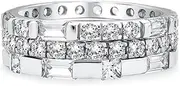 [Bling Jewelry] Set Of 3 Geometric Stackable Wedding Band Rings For Women With Cubic Zirconia Baguette Marquise Round CZ In .925 Sterling Silver