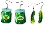 [COLORFUL BLING] Unique Weird Acrylic Drop Dangle Earrings Funny Lifelike Dill Pickle Cucumber Earrings for Women Girls Cute Gag Green Dangle Pickle Earrings for Pickle Lovers Gifts