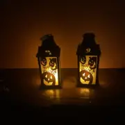 Pair of 2 Happy Halloween Pumpkins Lantern, 13” -Battery Powered, Plastic, Black