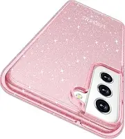 [Rayboen] for Samsung Galaxy S21 FE 5G Case Glitter, Non-Yellowing Shockproof Phone Bumper Cover, Cute Sparkly Girly Hybrid Case for Galaxy S21 FE, Glitter Pink