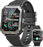 [ZONEY] Military Rugged Smartwatch for Men, Sport Watch with Answer/Make Call IP68 1.83 inch Fitness Tracker Pedometer for Outdoor Enthusiasts (Black)
