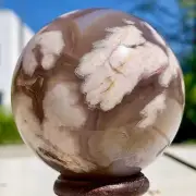 302G Natural Sakura Flower Agate QUARTZ Sphere Crystal Ball Healing
