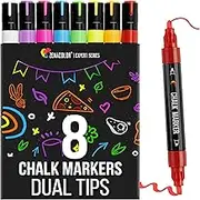 Zenacolor Liquid Chalk Markers Dual Tips - 8 Vibrant Colors, Non-Toxic Chalkboard Markers Quick-Drying, Erasable Chalk Markers for Blackboard, Windows, Glass, Cars - 24 Labels Included
