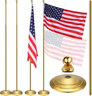 2 Sets Indoor Telescoping Flag Pole with Base Gold Ball Top Flag Pole Kit with F