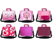 Pink Color Neoprene Laptop Sleeve Bag w. Side Pocket & Shoulder Strap Fit 15.6"