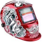 Welding Helmet Solar, Powered Auto Darkening Professional Pro Arc Tig Work Equipment & Gear Hood with Adjustable Shade Range 9~13 Face Protector Crimson Mig Grinding