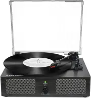 Vinyl Record Player Wireless Turntable with Built-In Speakers and USB (Black)