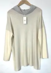 $248 Eileen Fisher Women's L Pearl Grey Wool Turtleneck Box Top Sweater NEW