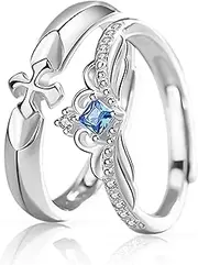 [BYETOCE] Matching Rings for Couples Set with 2 Rings Sterling Silver Matching Ocean Butterfly Promise Rings Cubic Zirconia Adjustable Romantic Couples Rings for His and Her Valentine's Day Gift