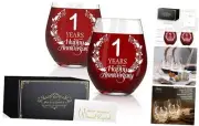 1 Years Happy Anniversary Wine Glass Set of 2, 1th Anniversary Wedding Gift