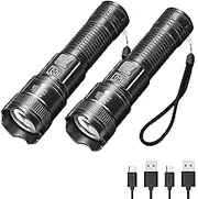 20000LM Super Bright LED Flashlight | USB-C Rechargeable & Waterproof (IPX7) | Adjustable Zoom & 5 Modes | Power Bank with Battery Display | for Camping, Cycling, Home/Car Emergency Survival Gear