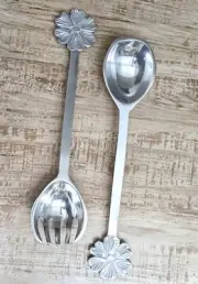 Floral themed Large Fork and Spoon Serving Set/Salad Servers