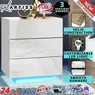Artiss Bedside Tables Side Table RGB LED Lamp 3 Drawers Nightstand Gloss White