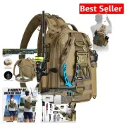 Multi-Compartment Fishing Tackle Backpack with Adjustable Straps - Khaki Style
