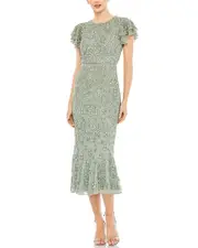 Mac Duggal Flounce Sleeve Midi Dress