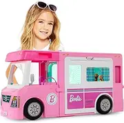 Barbie Camper Playset, 3-in-1 DreamCamper with Pool & 50 Accessories, Transforms into Doll-Sized Truck, Boat & House (Amazon Exclusive)