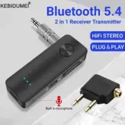 2in1 Bluetooth 5.4 Audio Receiver Transmitter AUX Adapter with Mic for Car TV PC