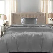 Dreamz Silky Satin Quilt Cover Set Bedspread Pillowcases Summer Single Grey