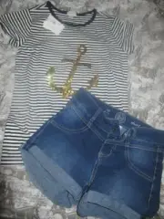 nwt lot crewcuts navy sequin anchor short sleeve top + euc So shorts girls 10