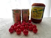 Macrame Cord Lot of 3 Rolls Plus Red Wooden beads