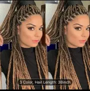 Gossip 38" Highlight Brown Knotless Box Braid Wig Synthetic Lace Faux Handmade