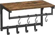 VASAGLE Wall Mounted Coat Rack, Wall Shelf with 8 Removable Hooks, Wall Mounted Hanging Shelf with Clothes Rail, for Hallway, Bedroom, Vintage Brown/Black LCR103B01