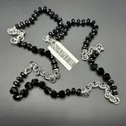 NWT Napier Long Black Beaded Station Necklace Silver Tone Costume Jewelry