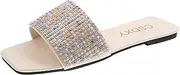 [Generic] Women Flat Sliders Summer Beach Fashion Cute Bowtie Bride Square Open Toe Hoilday Sandals Mules Slippers Flip Flops (A Beige 4.5 UK)