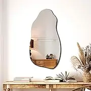 TRAHOME Irregular Asymmetrical Wall Mirror for Living Room Bathroom Entryway, Modern Decorative Mirror Hanging (Hook Style, 31.5'' x 17.7'')