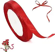 Red 10mm Ribbon, 22M Christmas Decorative Ribbon for Crafting, Wedding & Party Decor - Thick Fabric, Festive & Elegant