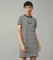 Tory Burch STRIPED LOGO T SHIRT DRESS Navy Size Large Cotton (New with Tags)