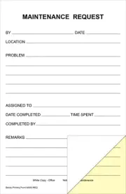 Maintenance Request Forms - 2 Part Carbonless Forms, White/Yellow, Pack of 250