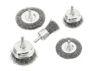 5pc Wheel Cup Flat End Steel Wire Brush Set 1/4in Shank Rotary Grinder Drill