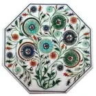 15 Inches Octagon Marble Coffee Table Top Multicolor Stone Inlay Work Side Table