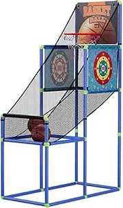 Everfit Basketball Arcade Game, Foldable Basketballs Machine Electronic Scorer 3 Games Basket Shooting System Adjustable Indoor Outdoor for Kids Adult, Blue