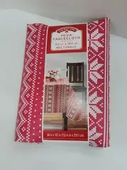 Christmas Peva Vinyl Tablecloth Pink Fair Isle Snowflake Rectangle 60" x 102"