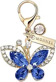 [Monnel] MC589 Little Crystal Butterfly Lobster Clasp 3D Charm for Women with Velvet Bag (Blue,1 Piece)