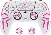 PlayVital Design for ps5 Controller Silicone Case with 2 Thumb Grips and 6 Sticker, Cyber Spider Design, Slip-Resistant Shockproof Controller Cover Skin, Fits for Charging Dock, White & Pink