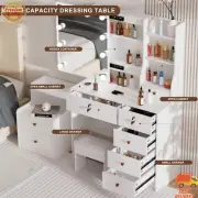 Dressing Table Vanity Set with LED Makeup Mirror Stool 6 Drawers Dresser Desk