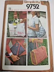 Bag Tote Purse Clutch Craft Simplicity 9752 Sewing Pattern UC VTG 80s Carryall