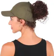 Ponyflo Satin-Lined Ponytail Cap - Designed for Women with One Size, Olive