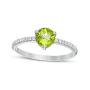 6.0mm Peridot and 0.10 CT. T.W. Natural Diamond Ring in Solid 10K White Gold