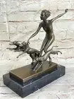 STUNNING ART DECO NOUVEAU SIGNED BRONZE NUDE FEMALE DIANA THE HUNTRESS ARTWORK