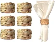 Laquedecraft Set 6 Woven Water Hyacinth Napkin Rings | Rustic Boho Wicker Napkin Holders | Natural Farmhouse Rattan Napkin Ring for Dining Table, Party
